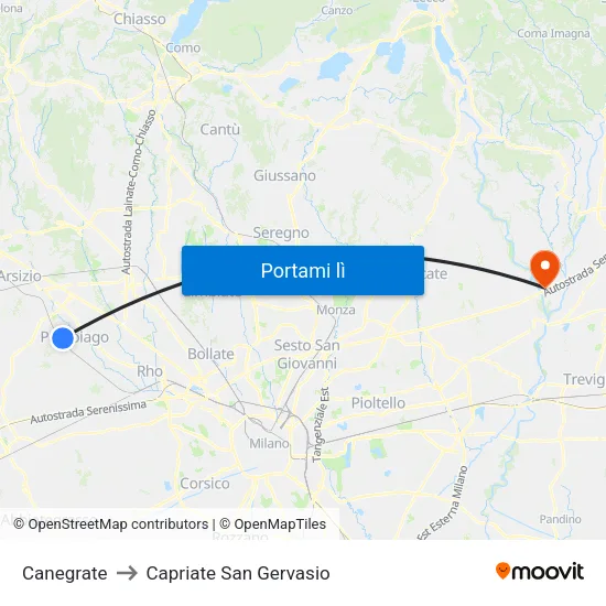 Canegrate to Capriate San Gervasio map