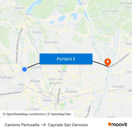 Caronno Pertusella to Capriate San Gervasio map