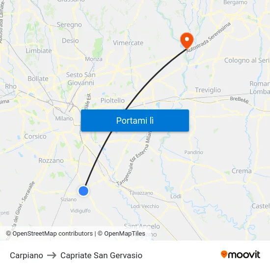 Carpiano to Capriate San Gervasio map