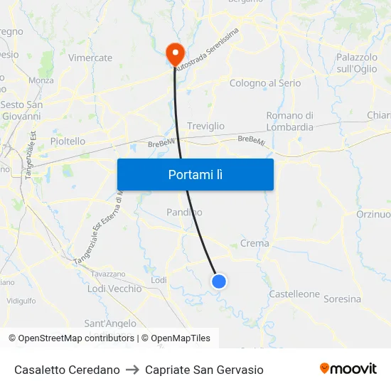 Casaletto Ceredano to Capriate San Gervasio map