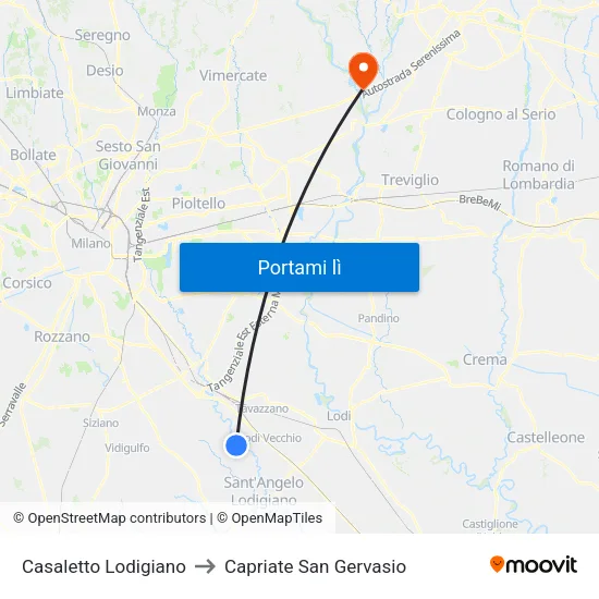 Casaletto Lodigiano to Capriate San Gervasio map