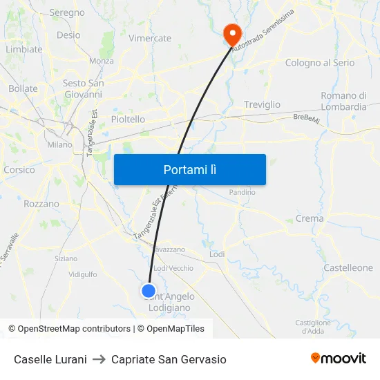 Caselle Lurani to Capriate San Gervasio map