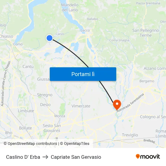 Caslino D' Erba to Capriate San Gervasio map