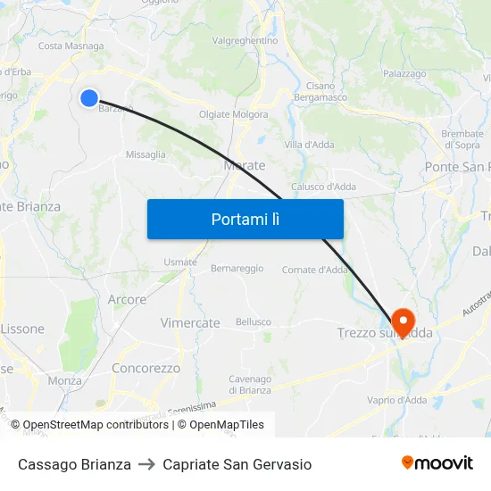 Cassago Brianza to Capriate San Gervasio map
