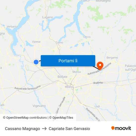 Cassano Magnago to Capriate San Gervasio map