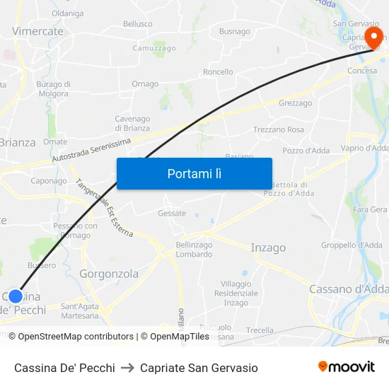 Cassina De' Pecchi to Capriate San Gervasio map