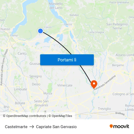 Castelmarte to Capriate San Gervasio map