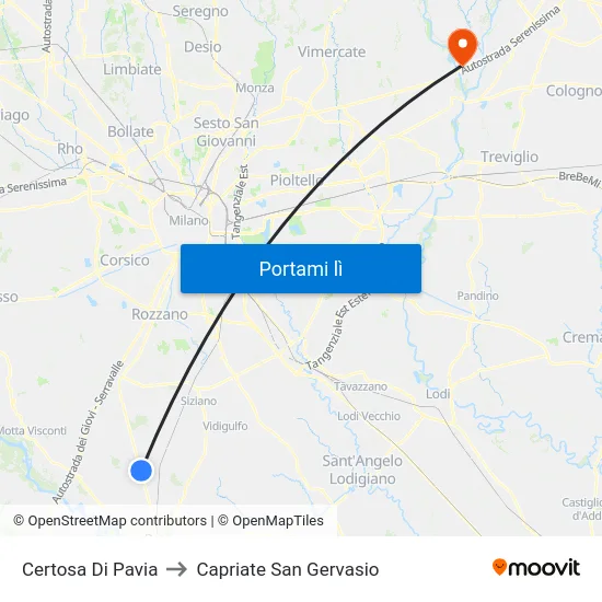 Certosa Di Pavia to Capriate San Gervasio map