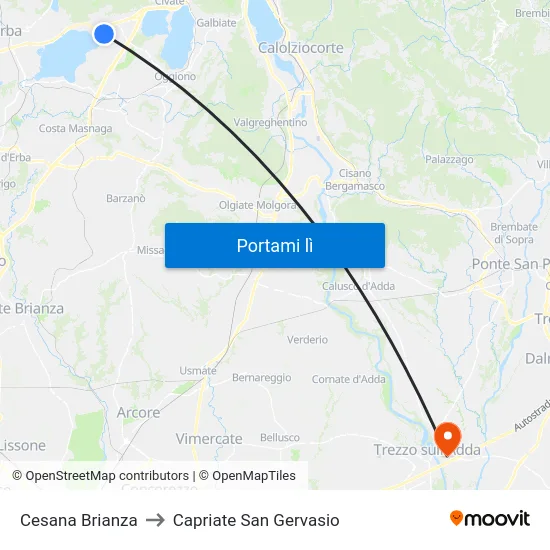 Cesana Brianza to Capriate San Gervasio map