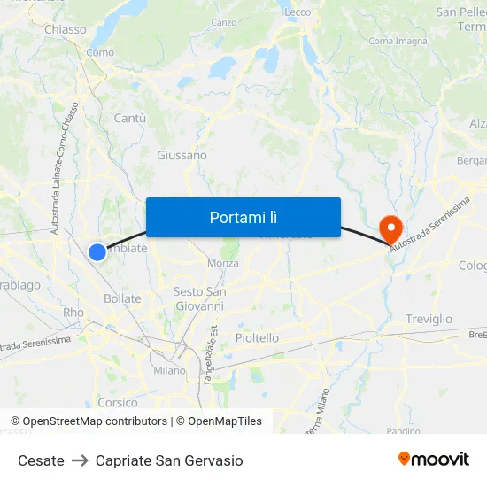 Cesate to Capriate San Gervasio map