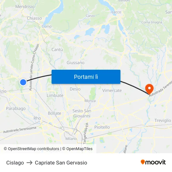 Cislago to Capriate San Gervasio map