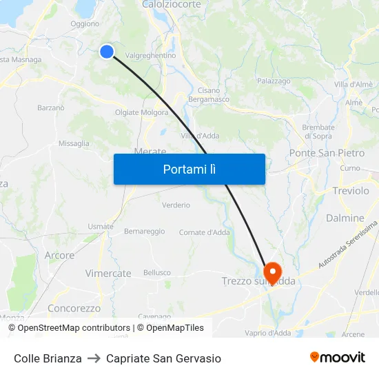 Colle Brianza to Capriate San Gervasio map