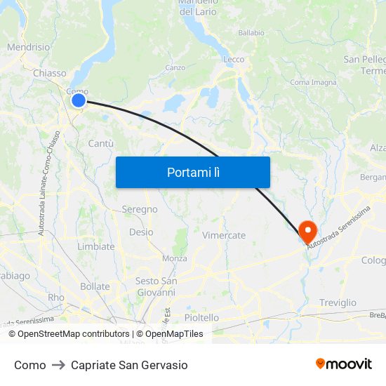 Como to Capriate San Gervasio map