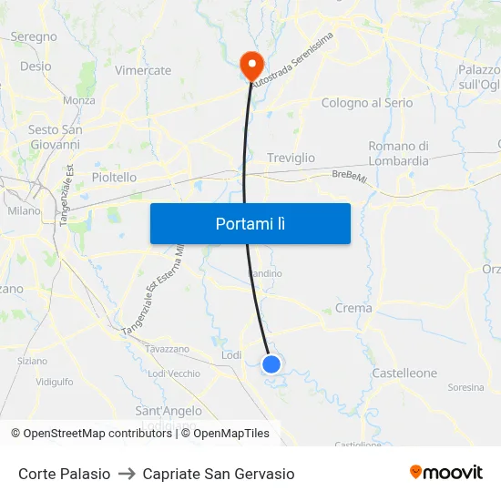 Corte Palasio to Capriate San Gervasio map