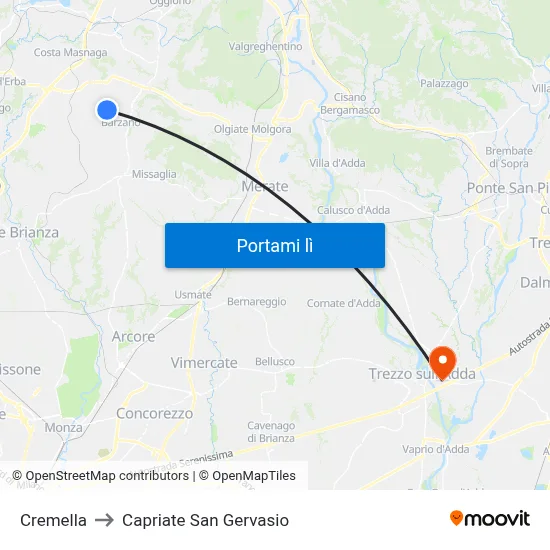 Cremella to Capriate San Gervasio map