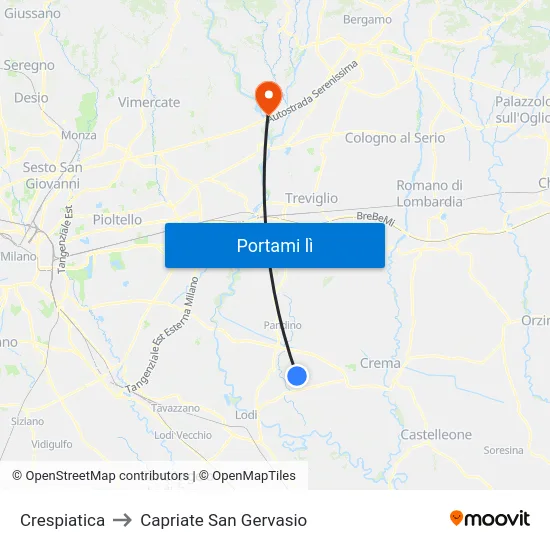Crespiatica to Capriate San Gervasio map