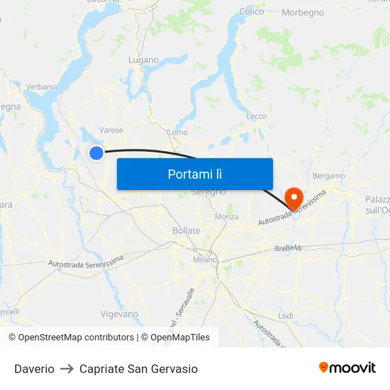 Daverio to Capriate San Gervasio map