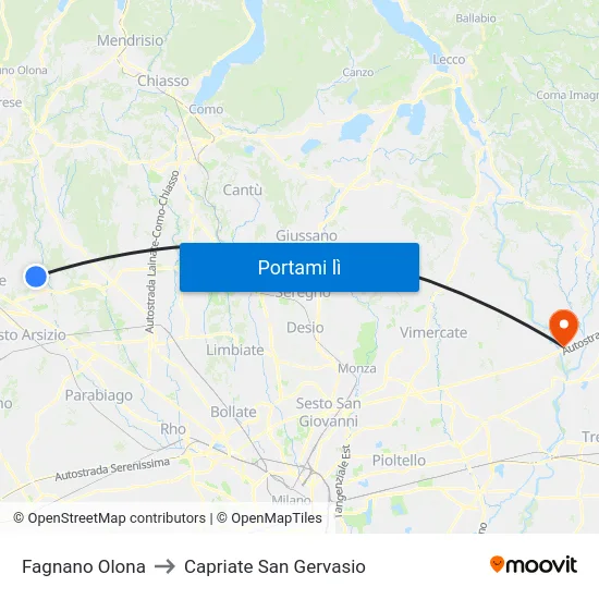 Fagnano Olona to Capriate San Gervasio map