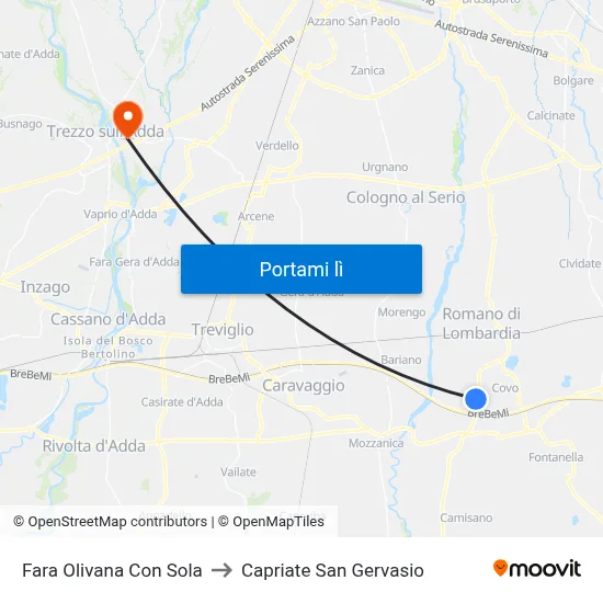 Fara Olivana Con Sola to Capriate San Gervasio map