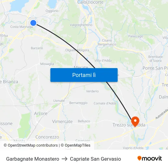 Garbagnate Monastero to Capriate San Gervasio map