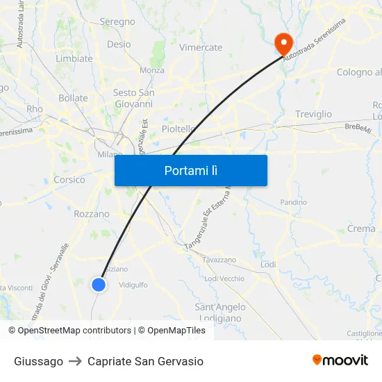 Giussago to Capriate San Gervasio map