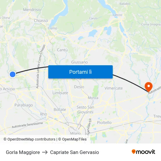 Gorla Maggiore to Capriate San Gervasio map