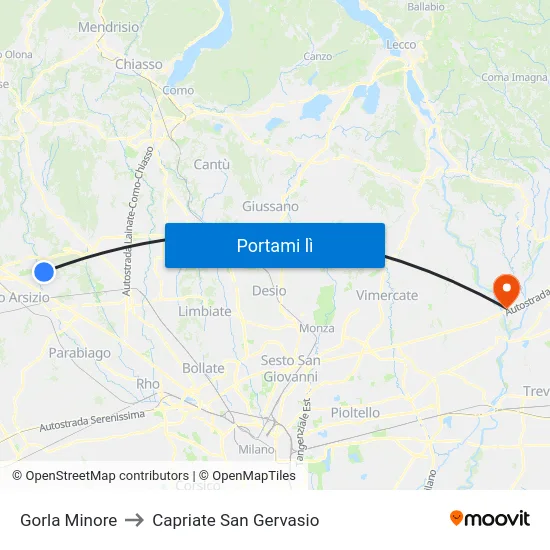 Gorla Minore to Capriate San Gervasio map