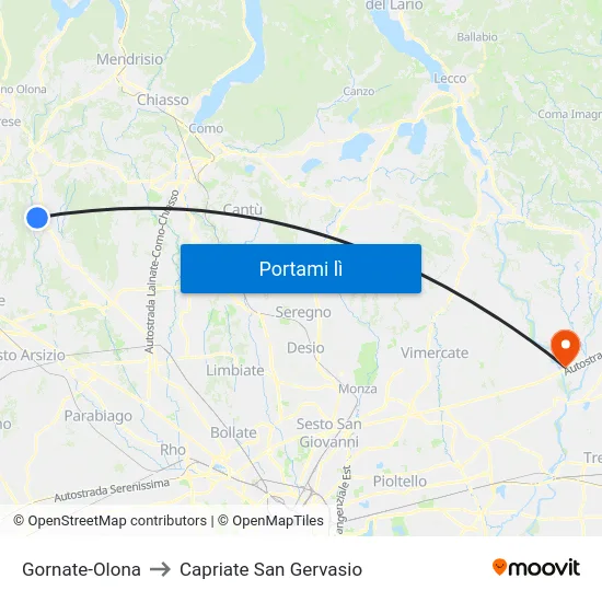Gornate-Olona to Capriate San Gervasio map