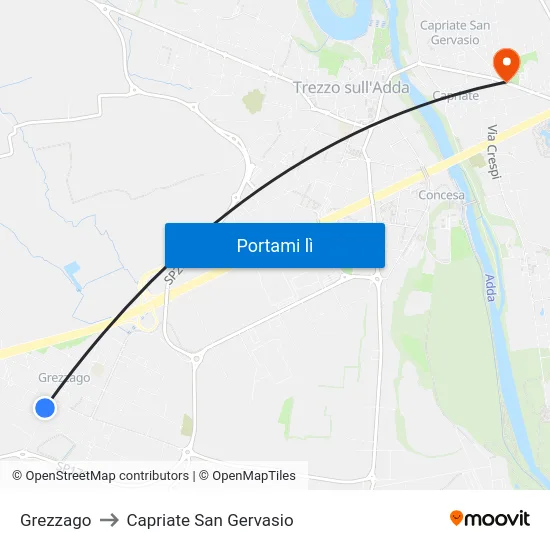 Grezzago to Capriate San Gervasio map