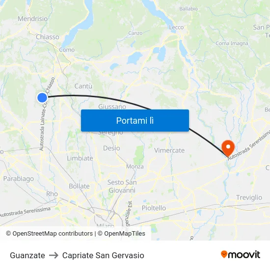 Guanzate to Capriate San Gervasio map
