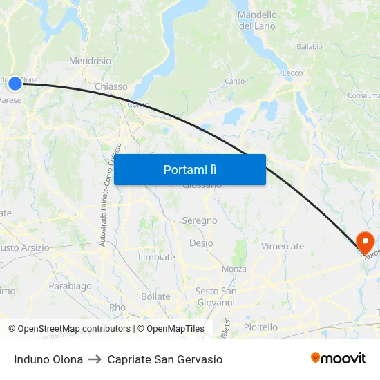Induno Olona to Capriate San Gervasio map