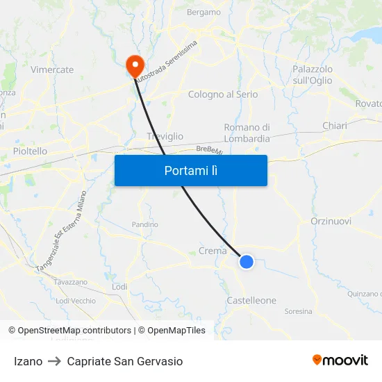 Izano to Capriate San Gervasio map