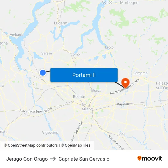 Jerago Con Orago to Capriate San Gervasio map