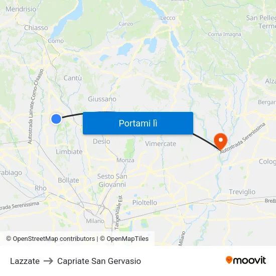 Lazzate to Capriate San Gervasio map
