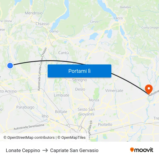 Lonate Ceppino to Capriate San Gervasio map