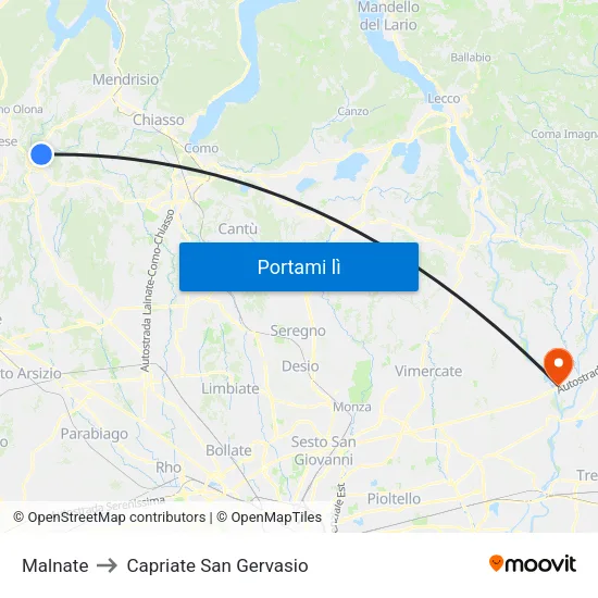 Malnate to Capriate San Gervasio map