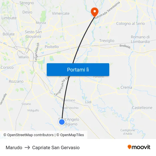 Marudo to Capriate San Gervasio map