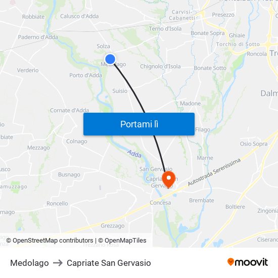 Medolago to Capriate San Gervasio map