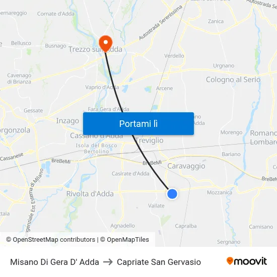 Misano Di Gera D' Adda to Capriate San Gervasio map