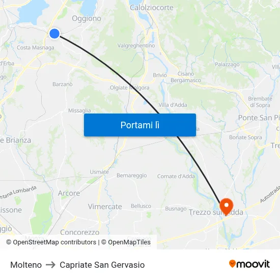 Molteno to Capriate San Gervasio map