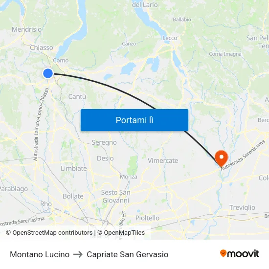 Montano Lucino to Capriate San Gervasio map
