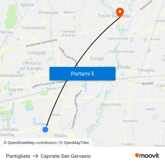 Pantigliate to Capriate San Gervasio map