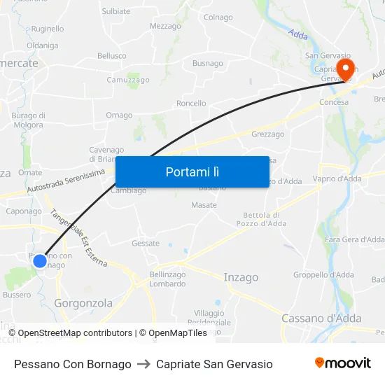 Pessano Con Bornago to Capriate San Gervasio map