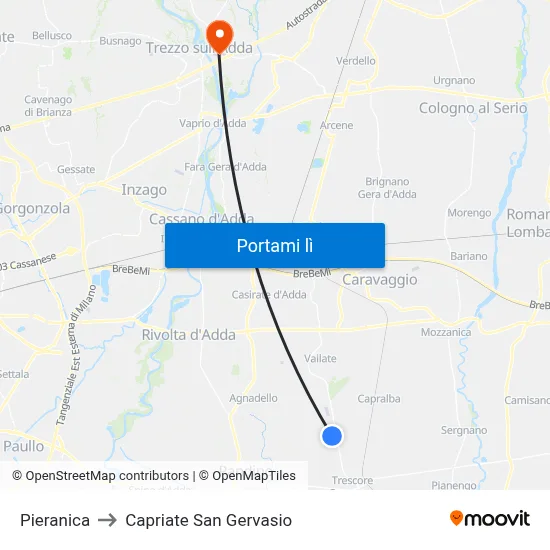Pieranica to Capriate San Gervasio map