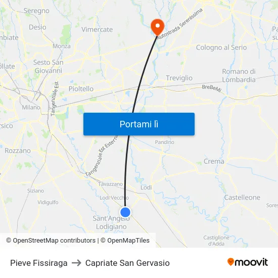 Pieve Fissiraga to Capriate San Gervasio map
