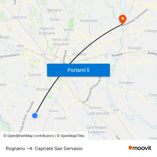 Rognano to Capriate San Gervasio map