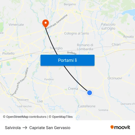 Salvirola to Capriate San Gervasio map