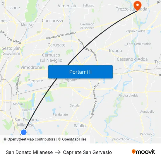 San Donato Milanese to Capriate San Gervasio map