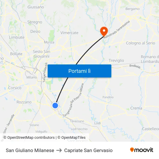San Giuliano Milanese to Capriate San Gervasio map