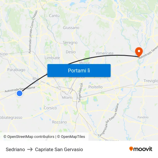 Sedriano to Capriate San Gervasio map